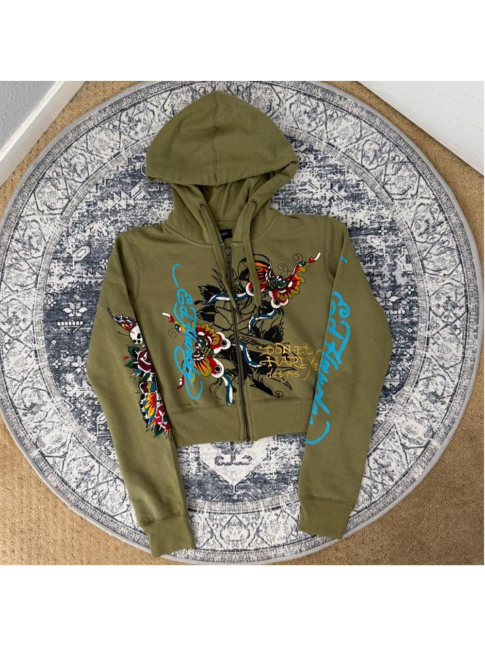 Ed Hardy Butterfly & Rose Crop Girls Hoodie - Size S (Juniors)